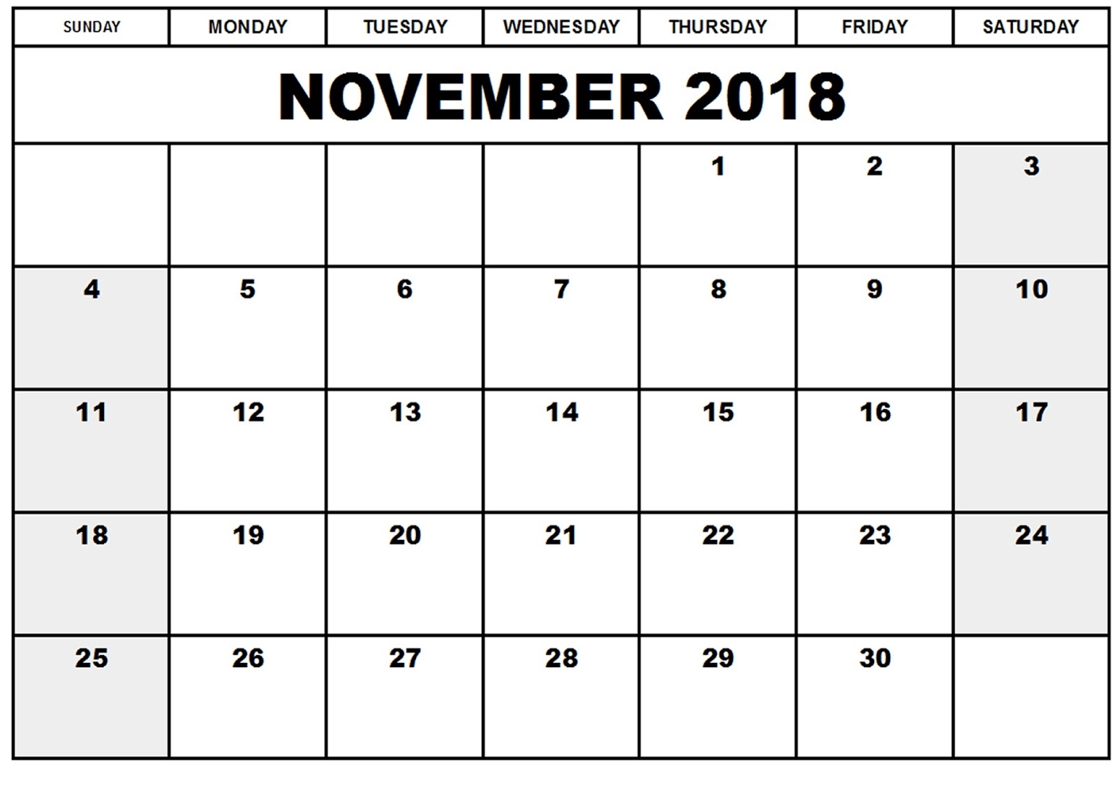 November 2018 Calendar Pdf