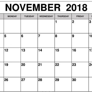 November 2018 Calendar Printable Blank Template Pdf Word Excel