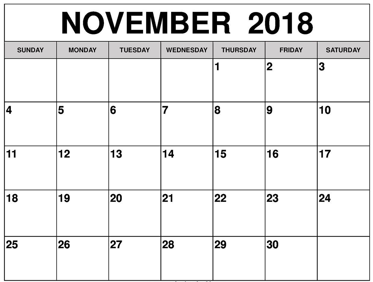 November 2018 Calendar Printable Blank Template Pdf Word Excel 