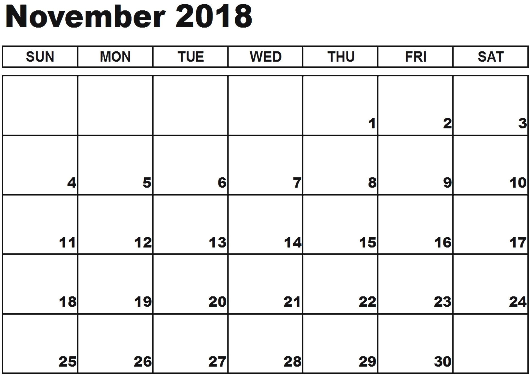 November 2018 Excel Printable Calendar 2018 Calendars Printable 