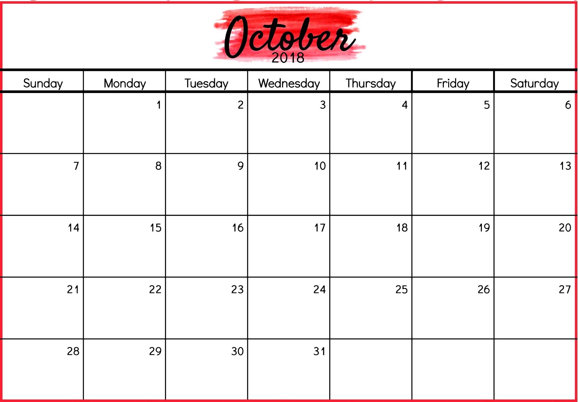 October 2018 Word Calendar Letter Format Templates Calendars