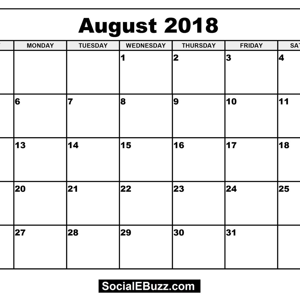 Pin Calendar Printable On August 2018 Calendar Monthly Calendar