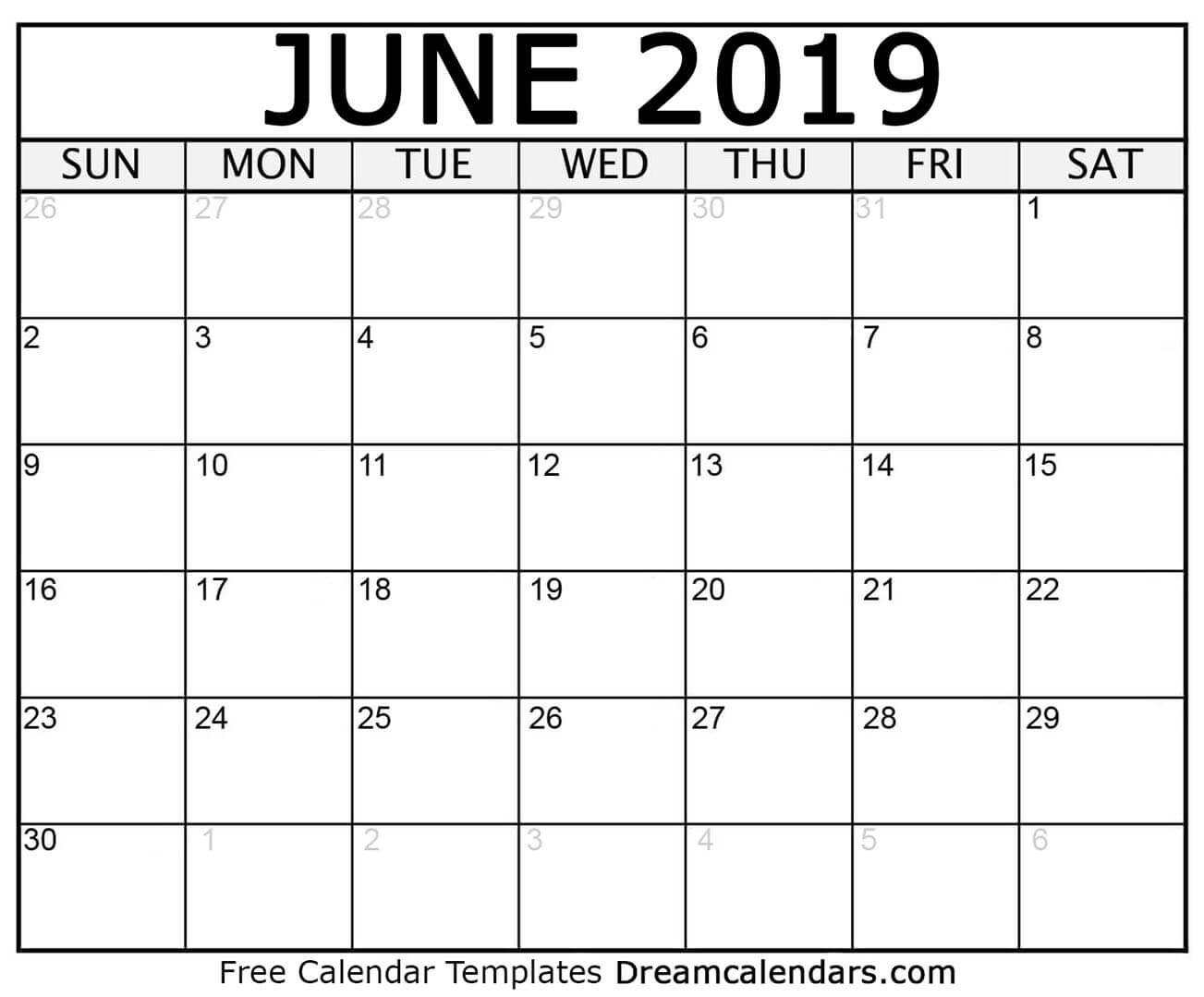 Printable June 2019 Calendar Dream Calendars