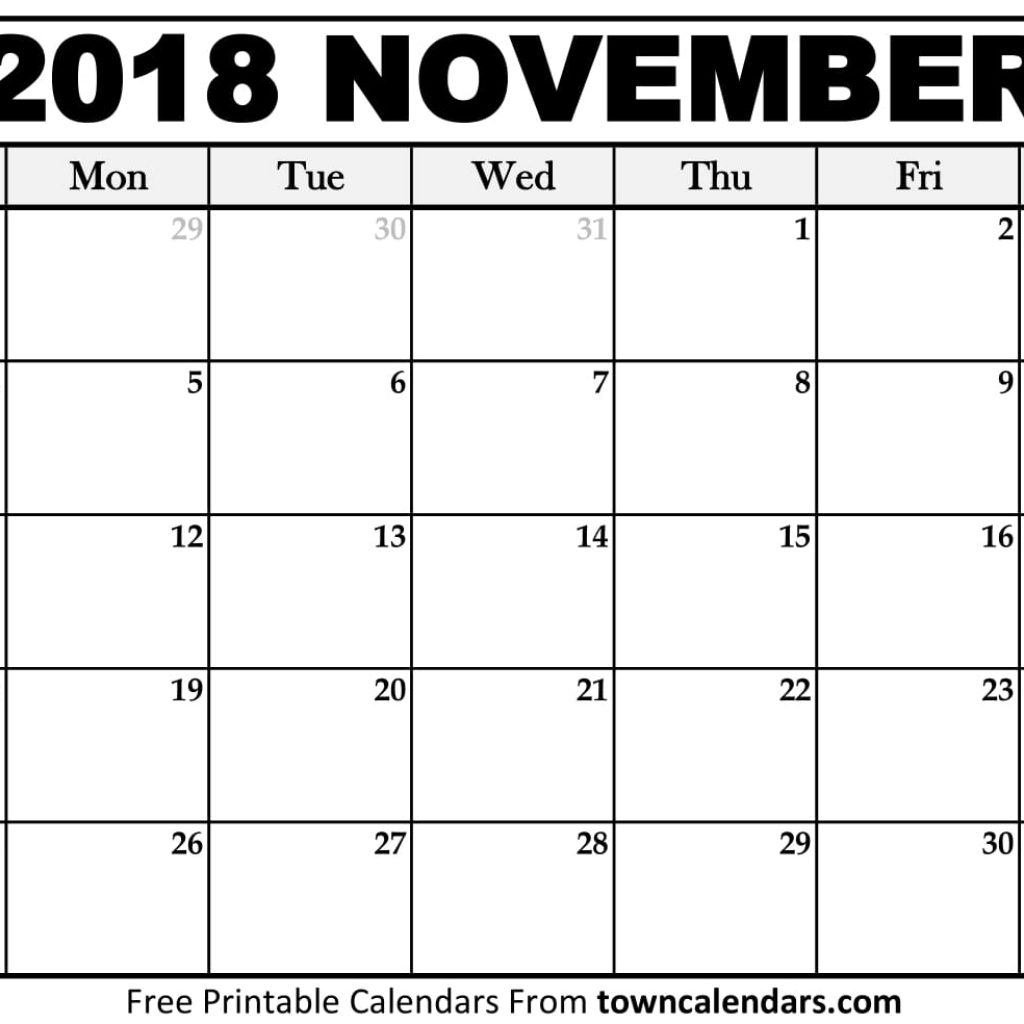 Printable November 2018 Calendar Towncalendars