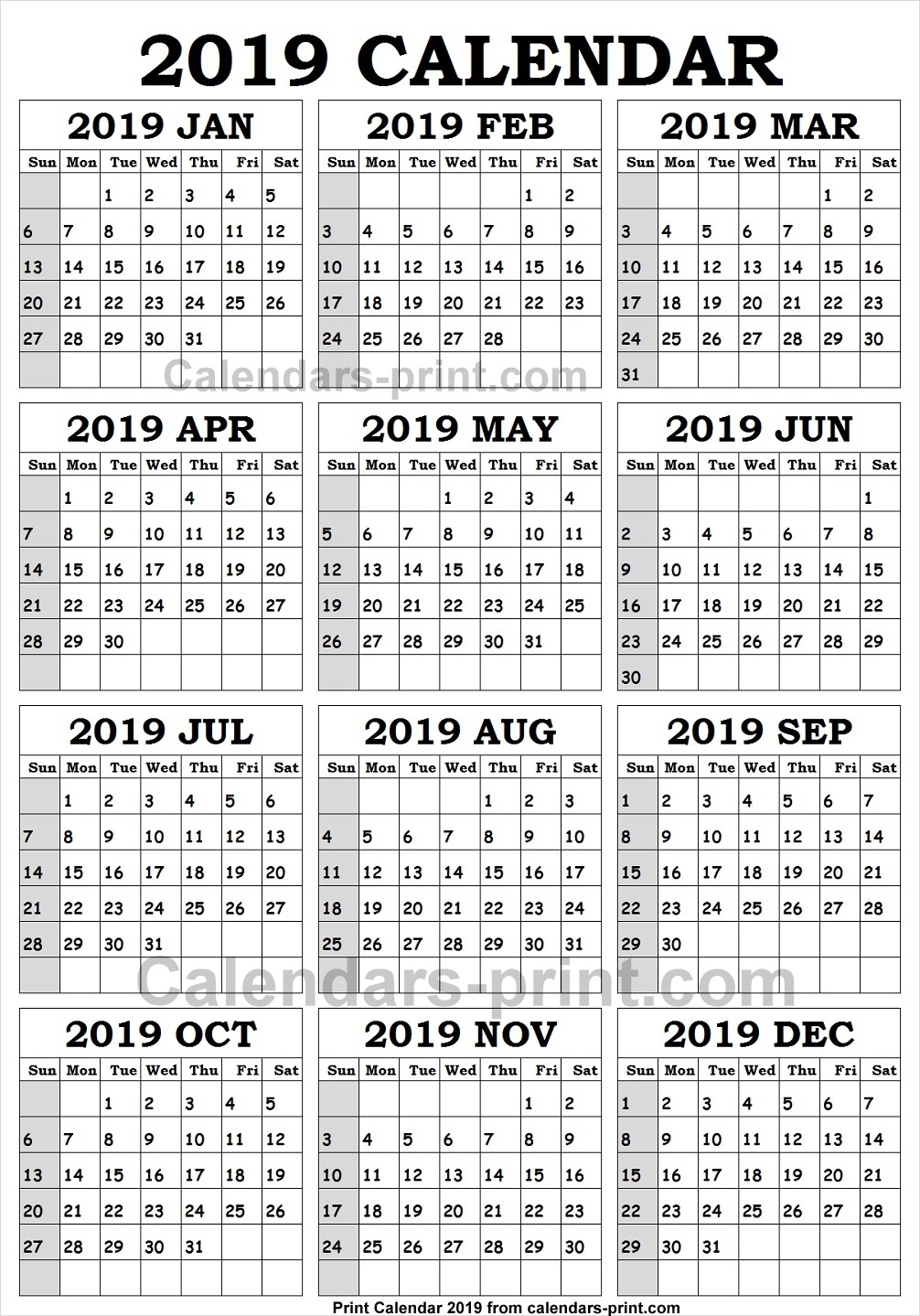 2019 Calendar Jpeg To Print Free Download Blank Pdf Template 