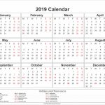 2019 Calendar With Holidays Us Uk Australia Canada Calendar