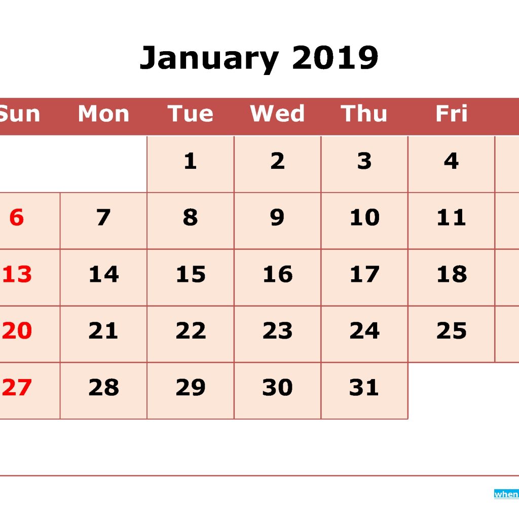 2019 Printable Calendar January With Week Numbers Free Printable