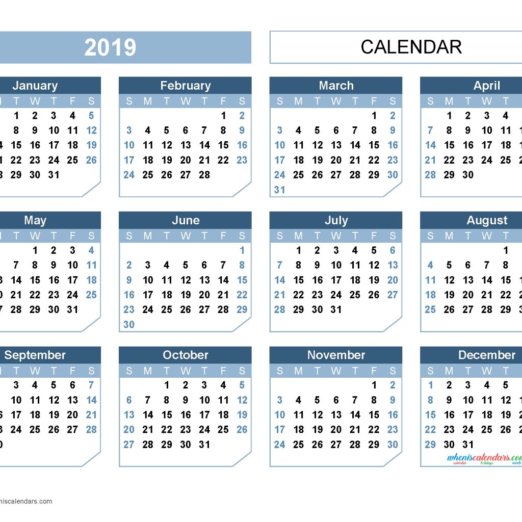 2019 Yearly Calendar Printable Template Median Style Us Edition