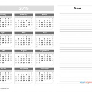 2019 Yearly Calendar With Notes Printable Chamfer Collection