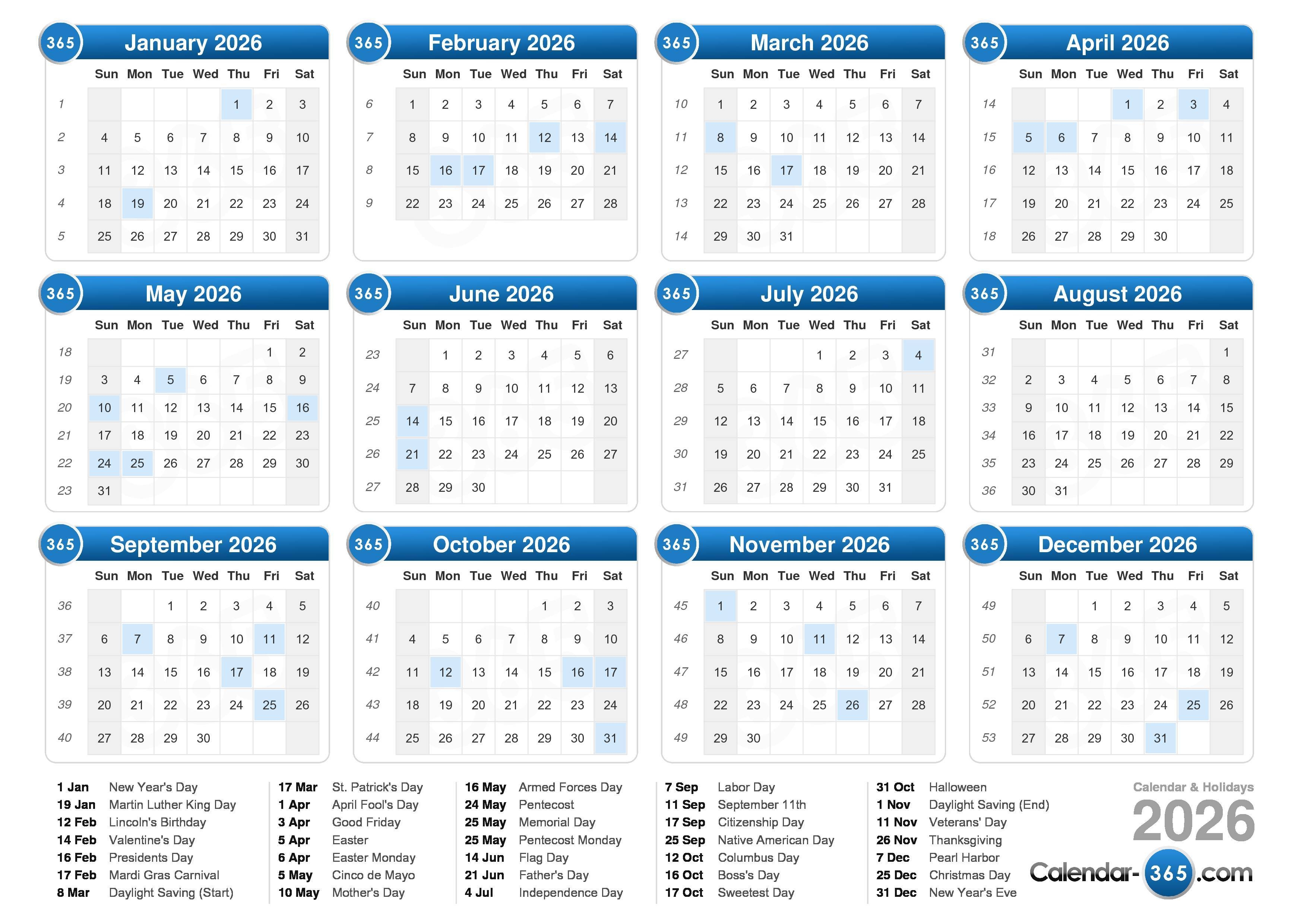 2026 Calendar 