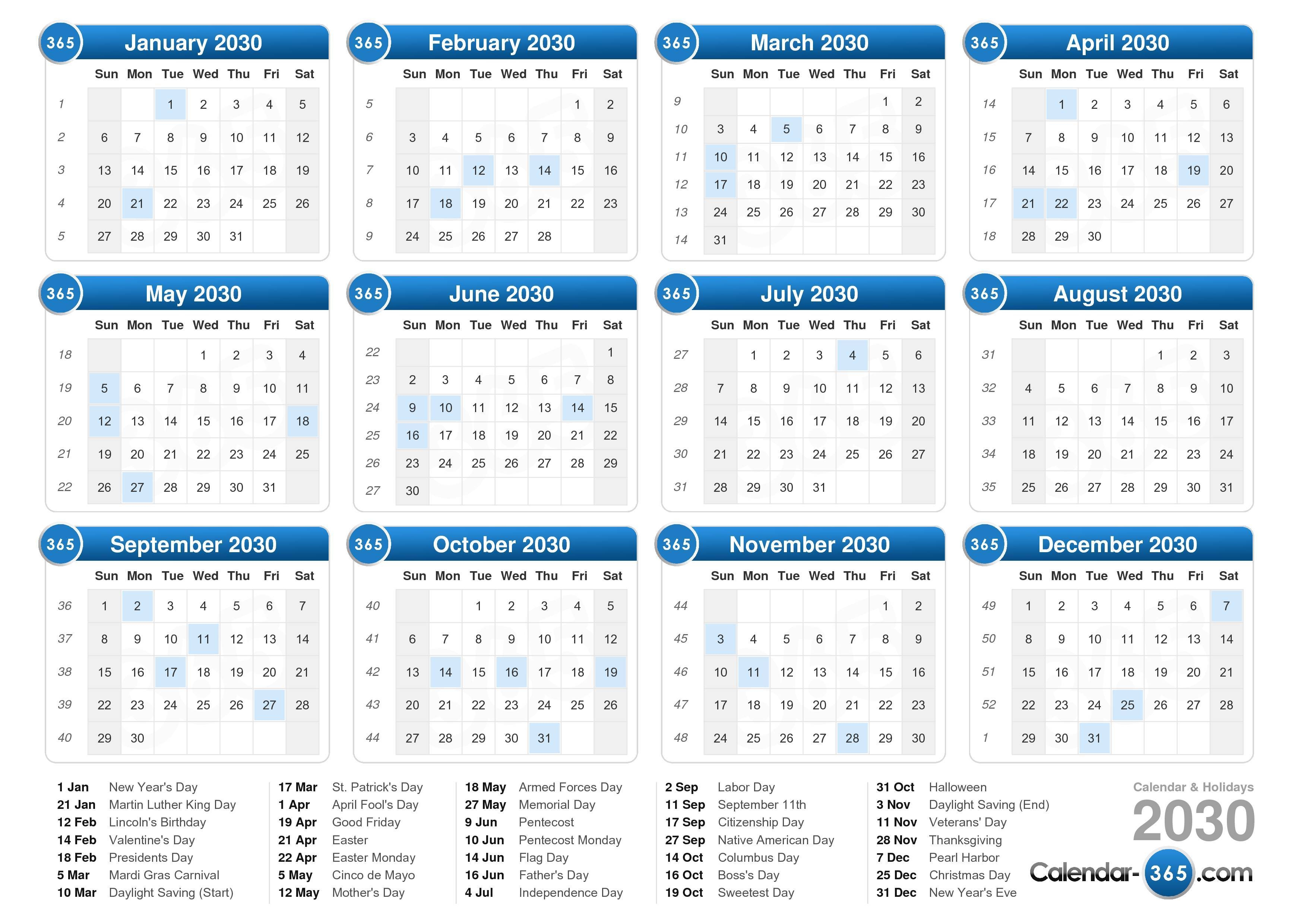 2030 Calendar 