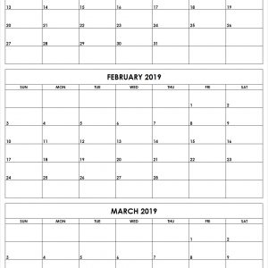 3 Monthly January February March 2019 Calendar Editable Template