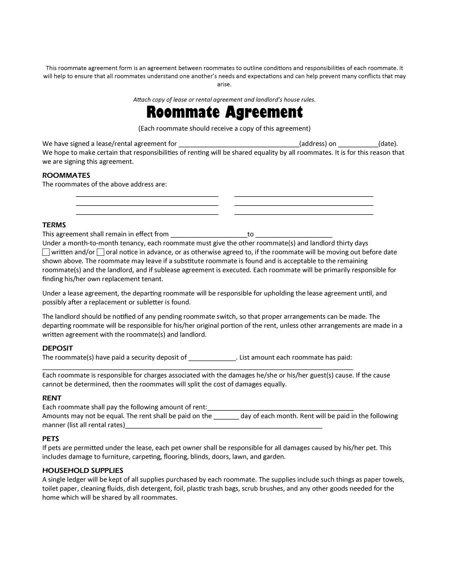 40 Free Roommate Agreement Templates Forms Word Pdf 