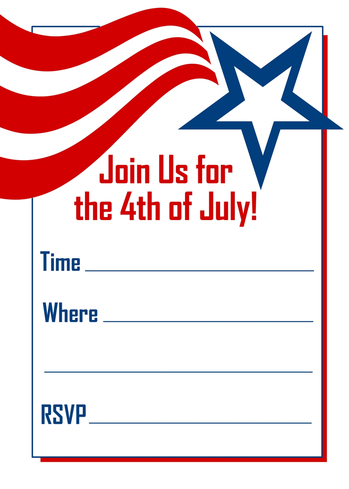 4th Of July Invitations Free Printable Red White Blue 