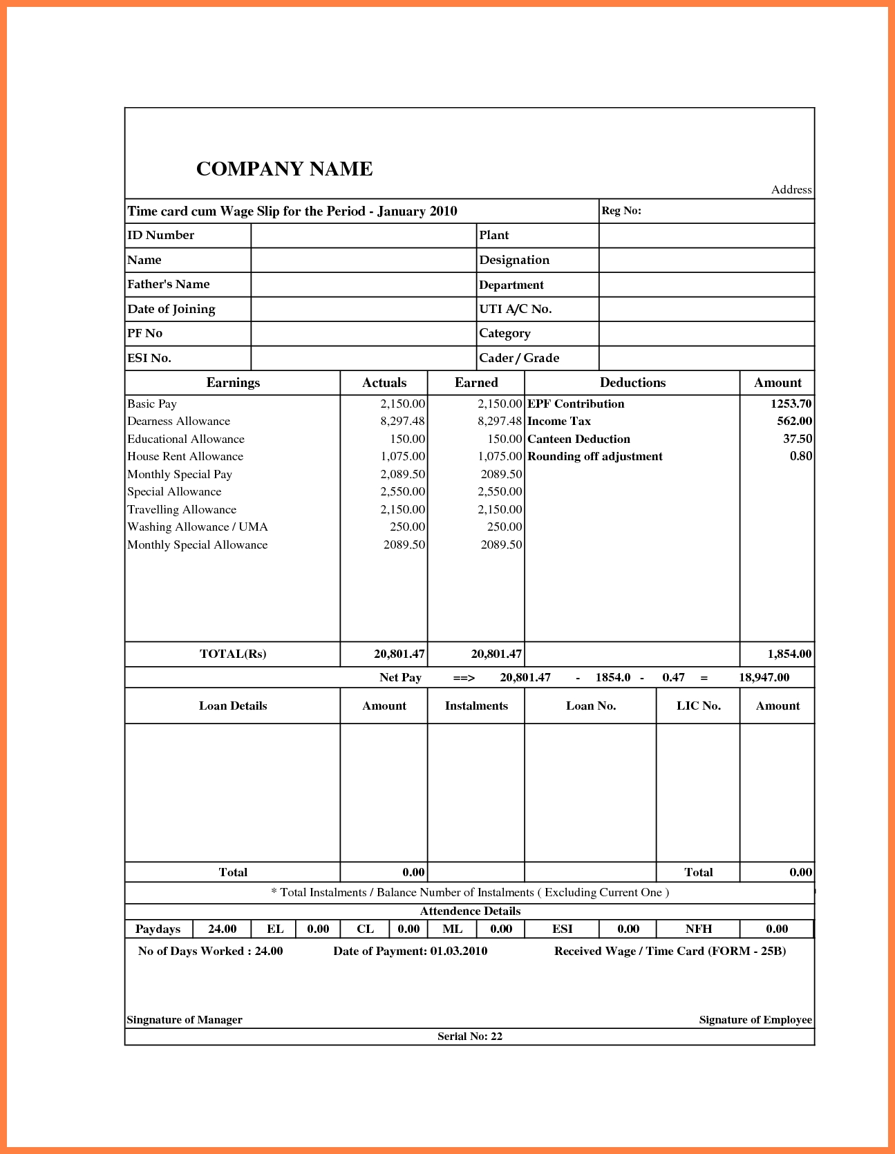 5 Basic Payslip Template Word Salary Slip Basic Payslip Template 