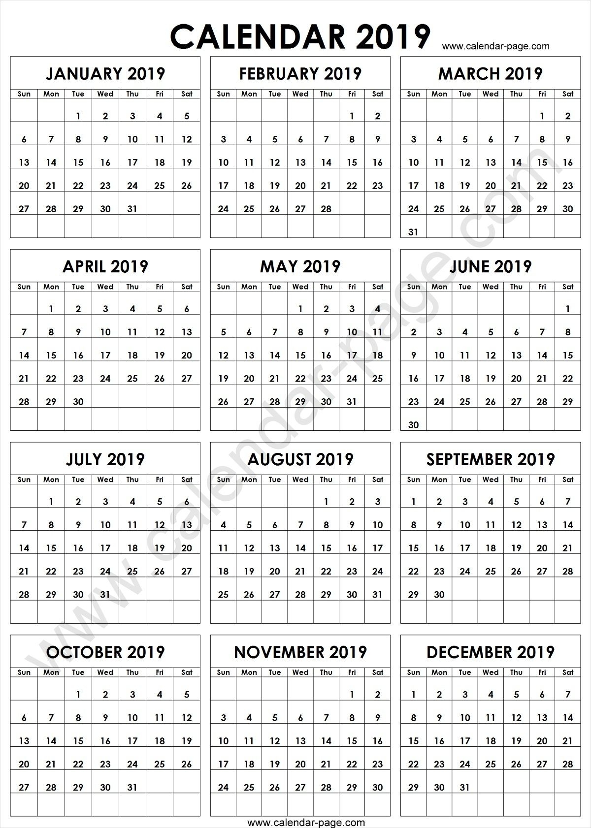 A4 2019 Year Calendar 2019 Calendar Template Pinterest 2019