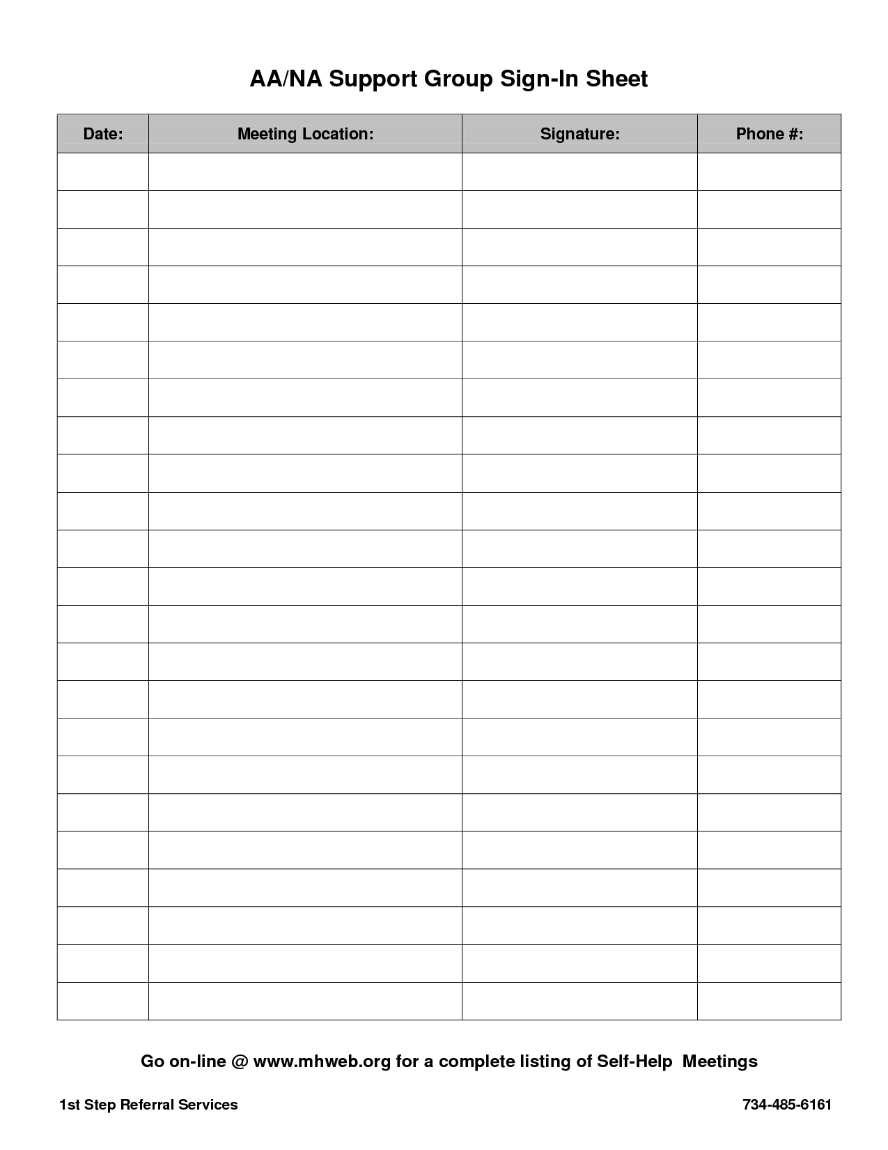 Aa Meeting Attendance Sheet Printable Places To Visit Attendance 