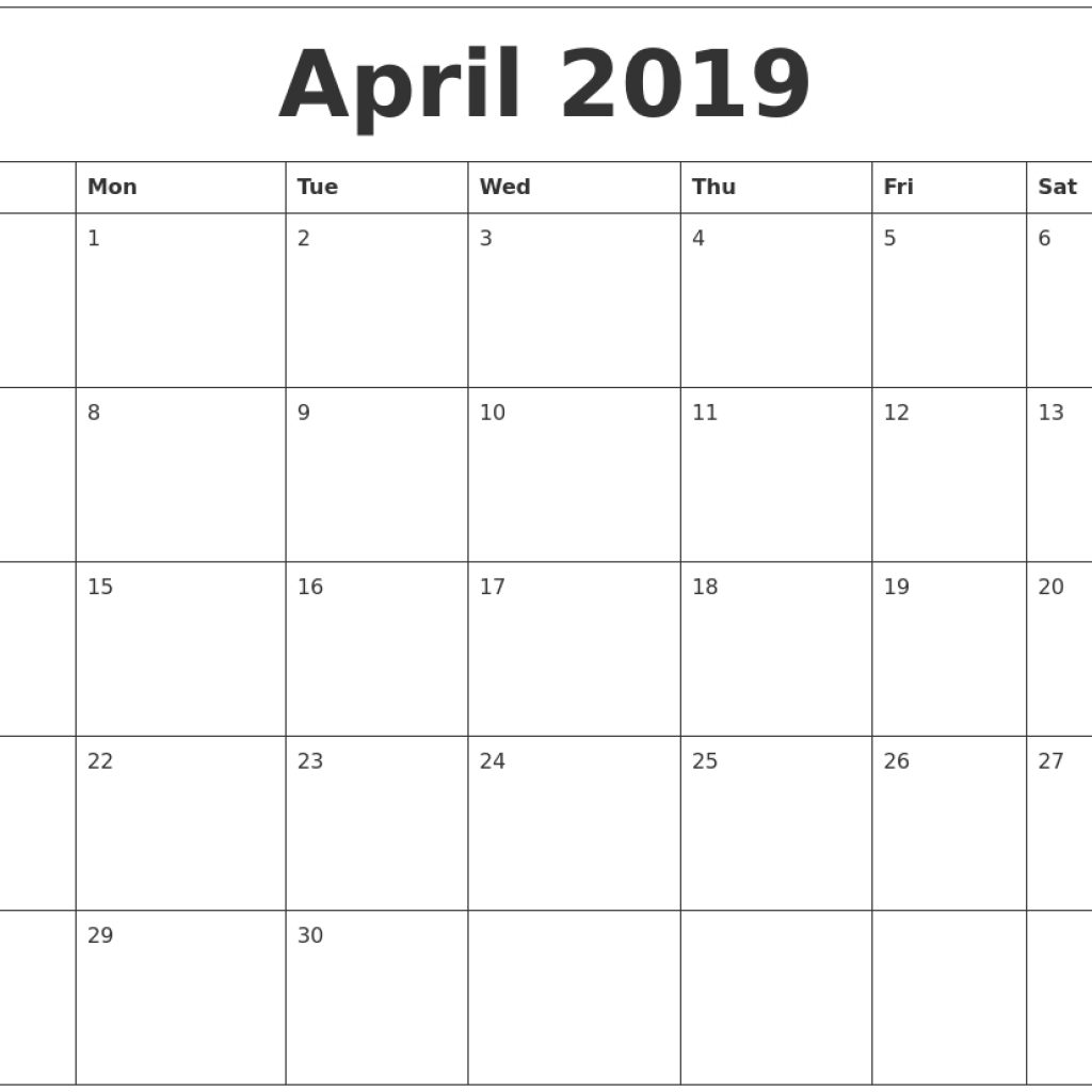 April 2019 Calendar May 2019 Printable Calendar