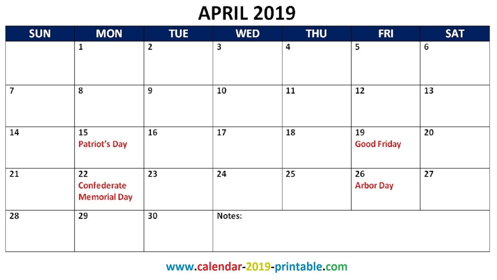 April 2019 Calendar Patriots Day Calendar Format Example