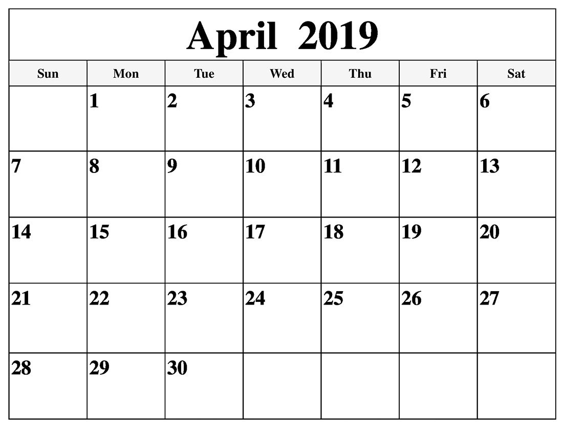 April 2019 Calendar Printable Cute Template Free Printable 