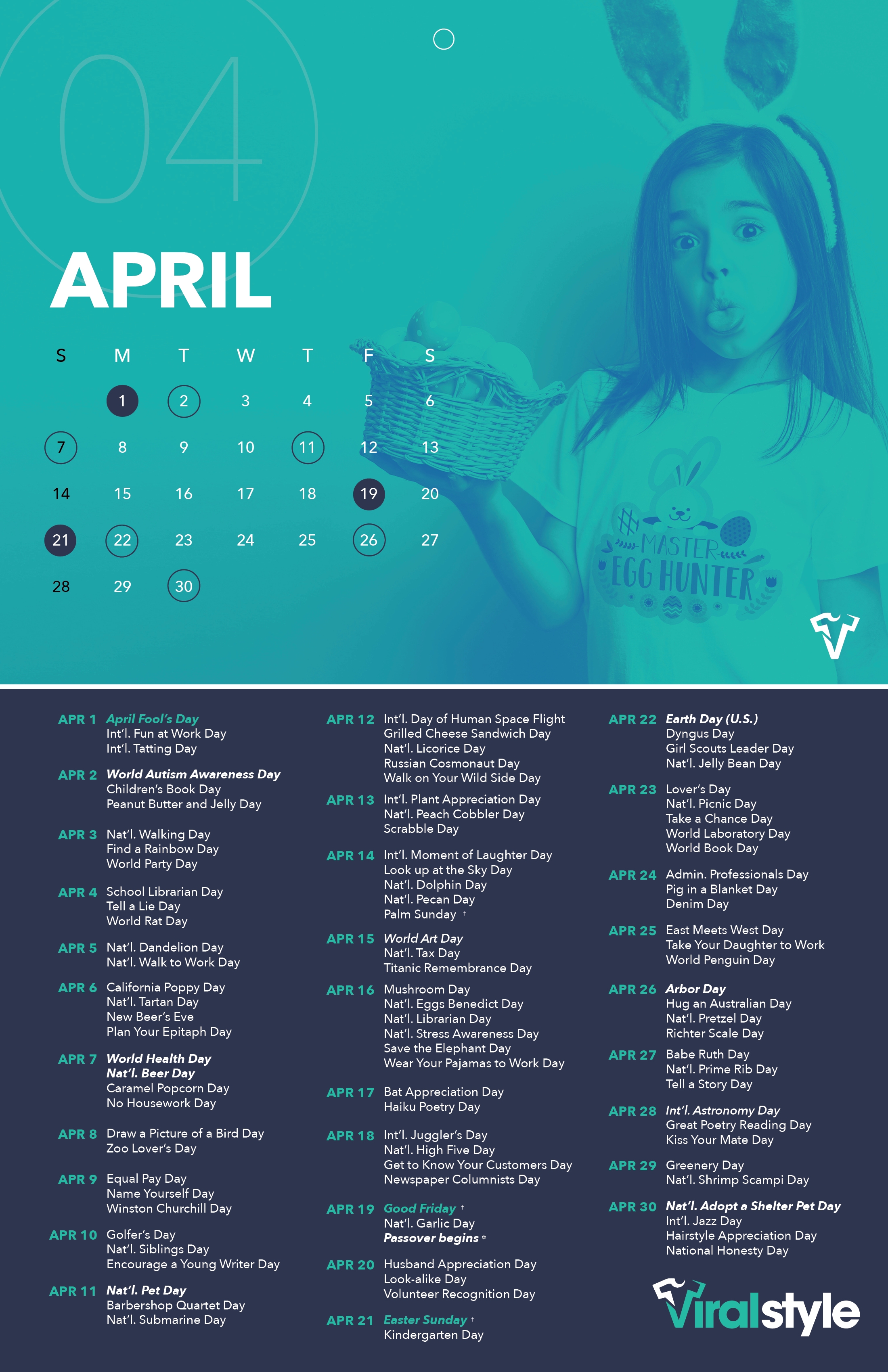 April 2019 Calendar Viralstyle Sellers