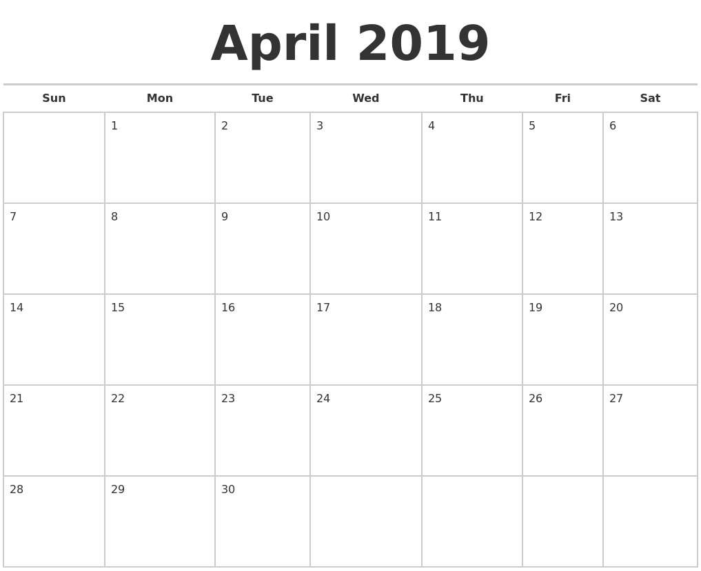 April 2019 Calendars Free