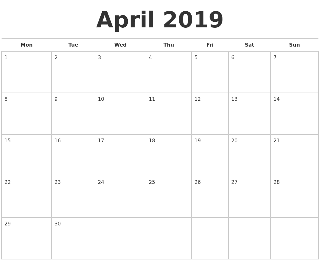 April 2019 Calendars Free 