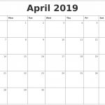 April 2019 Monthly Calendar