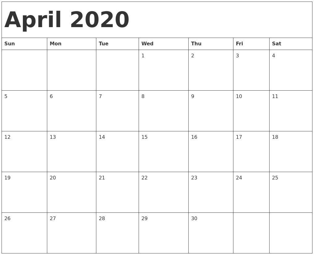 April 2020 Calendar Template 