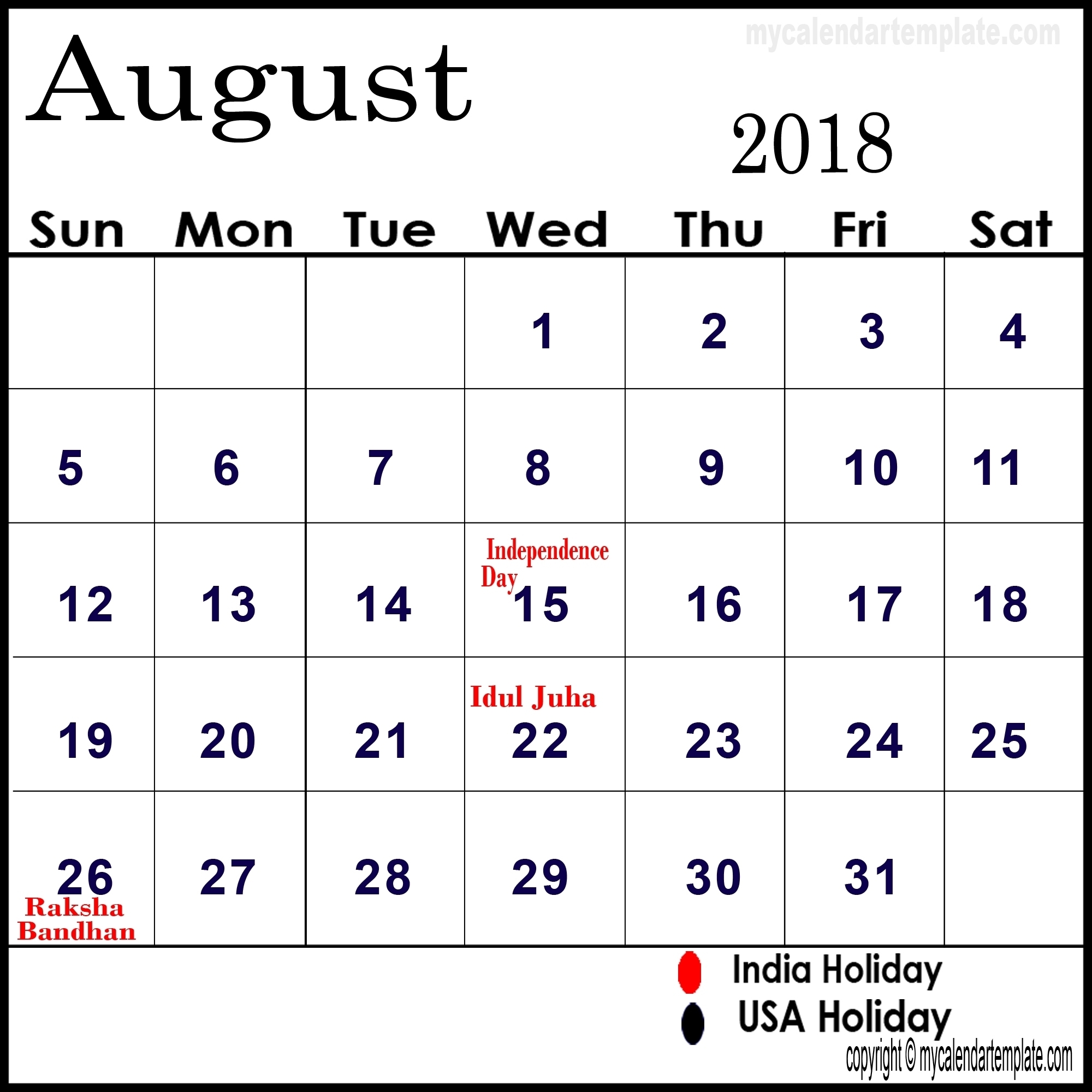 August 2018 Calendar Holidays Jazz Gear