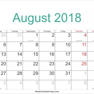 August 2018 Calendar With Holidays Printable