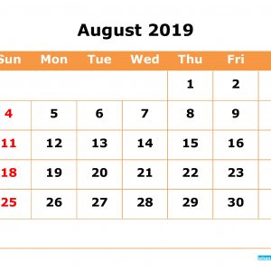 August 2019 Calendar With Week Numbers Printable Free Printable