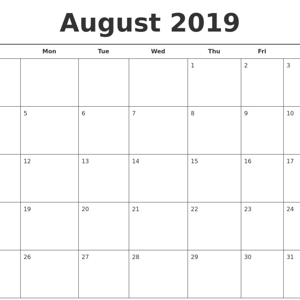 August 2019 Free Calendar Template