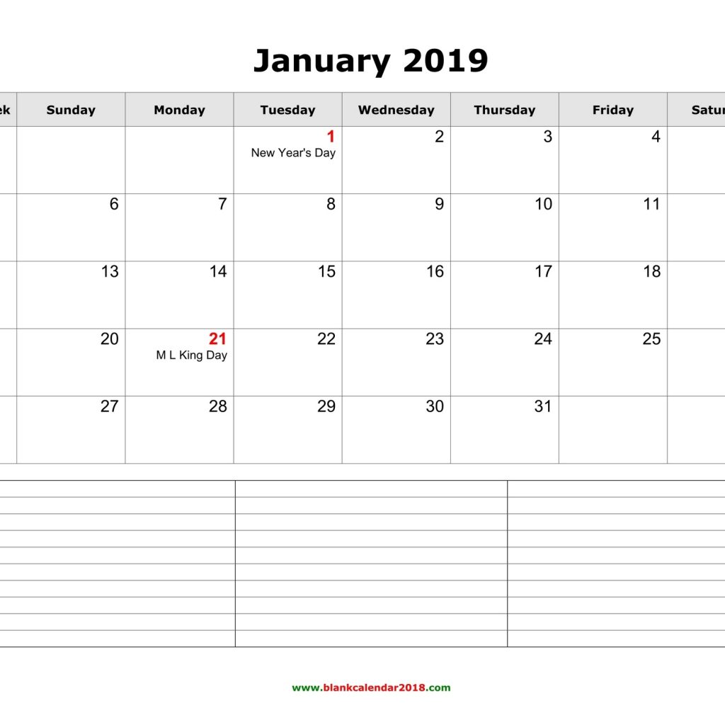 Blank Calendar 2019