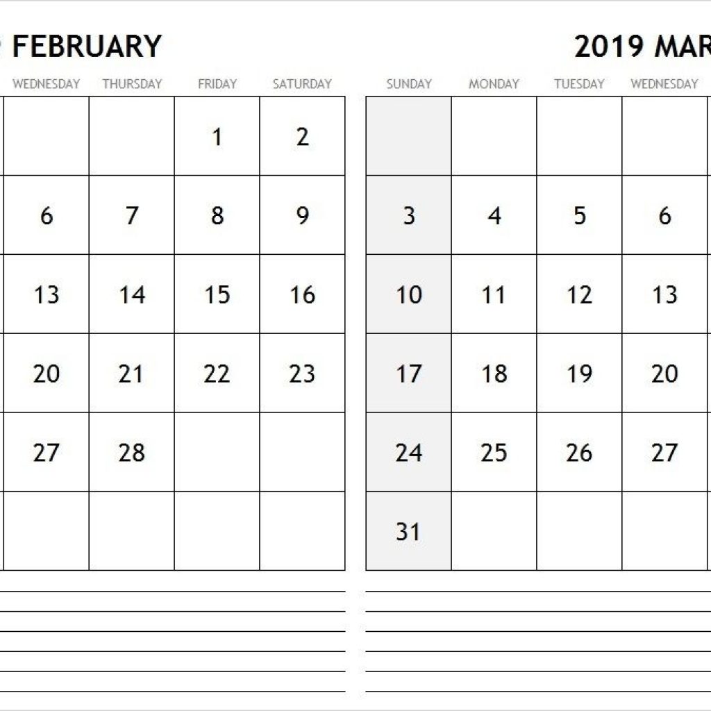 Blank Calendar February March 2019 February February2019