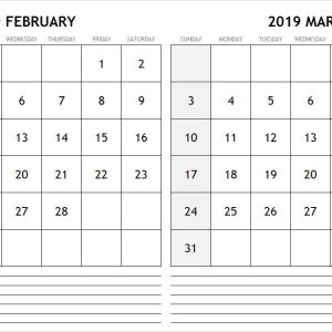 Blank Calendar February March 2019 February February2019