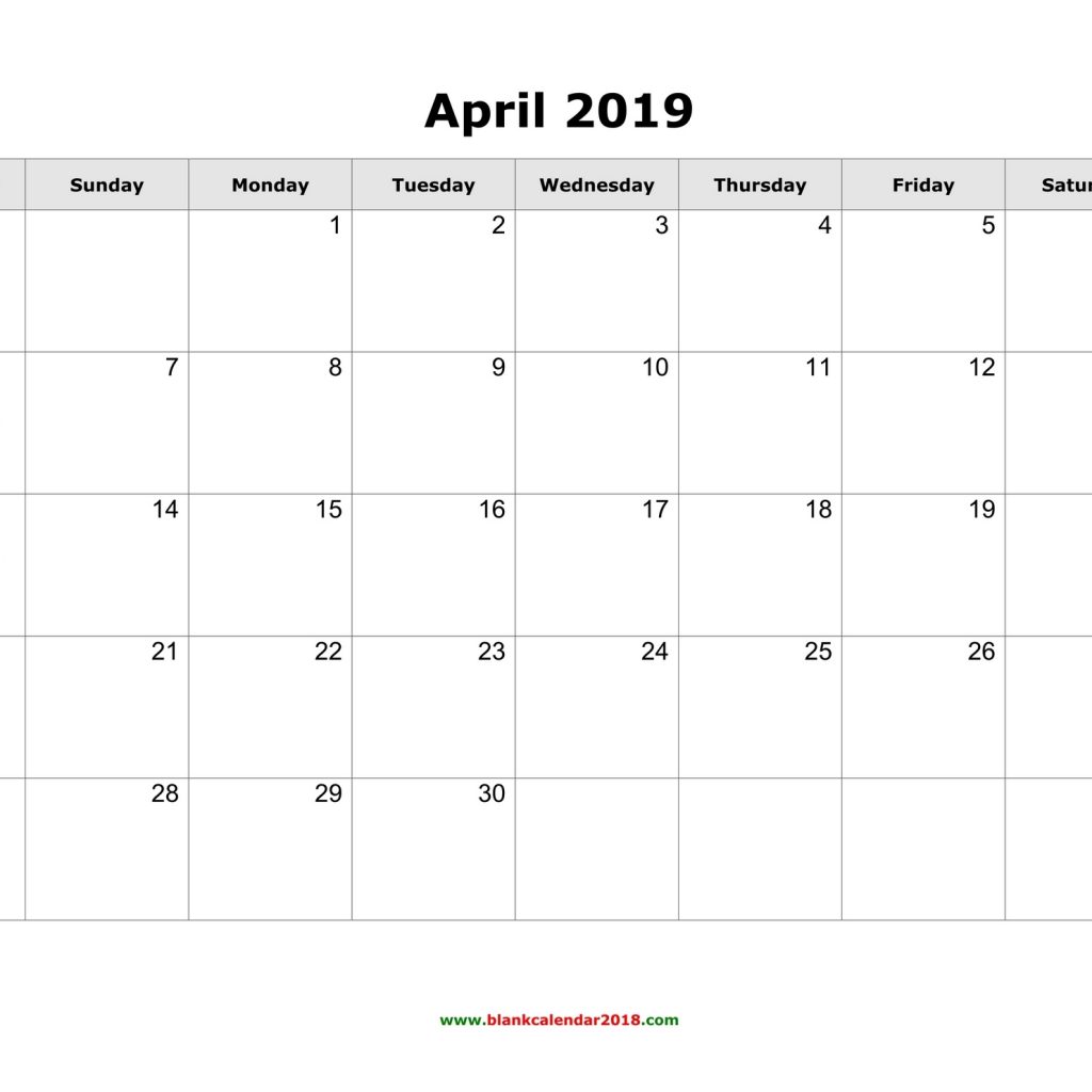 Blank Calendar For April 2019