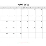 Blank Calendar For April 2019