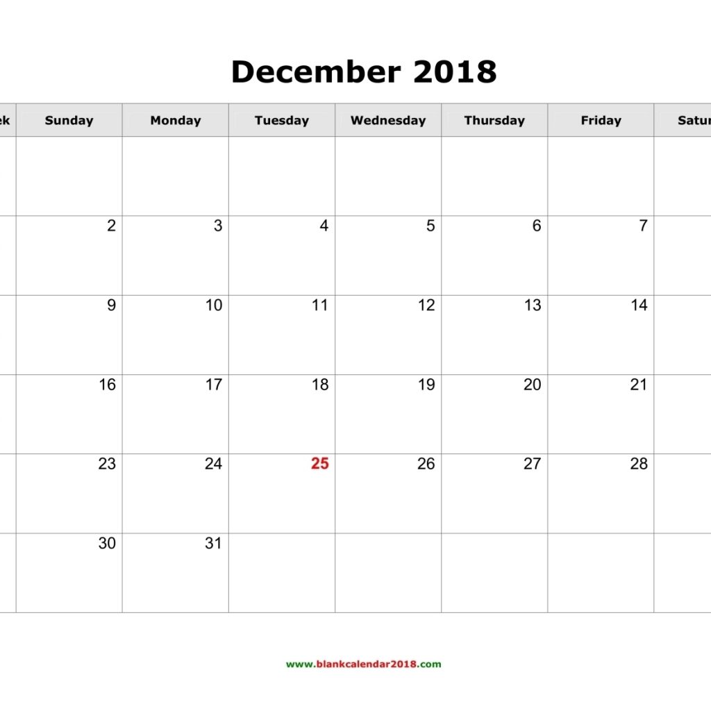 Blank Calendar For December 2018