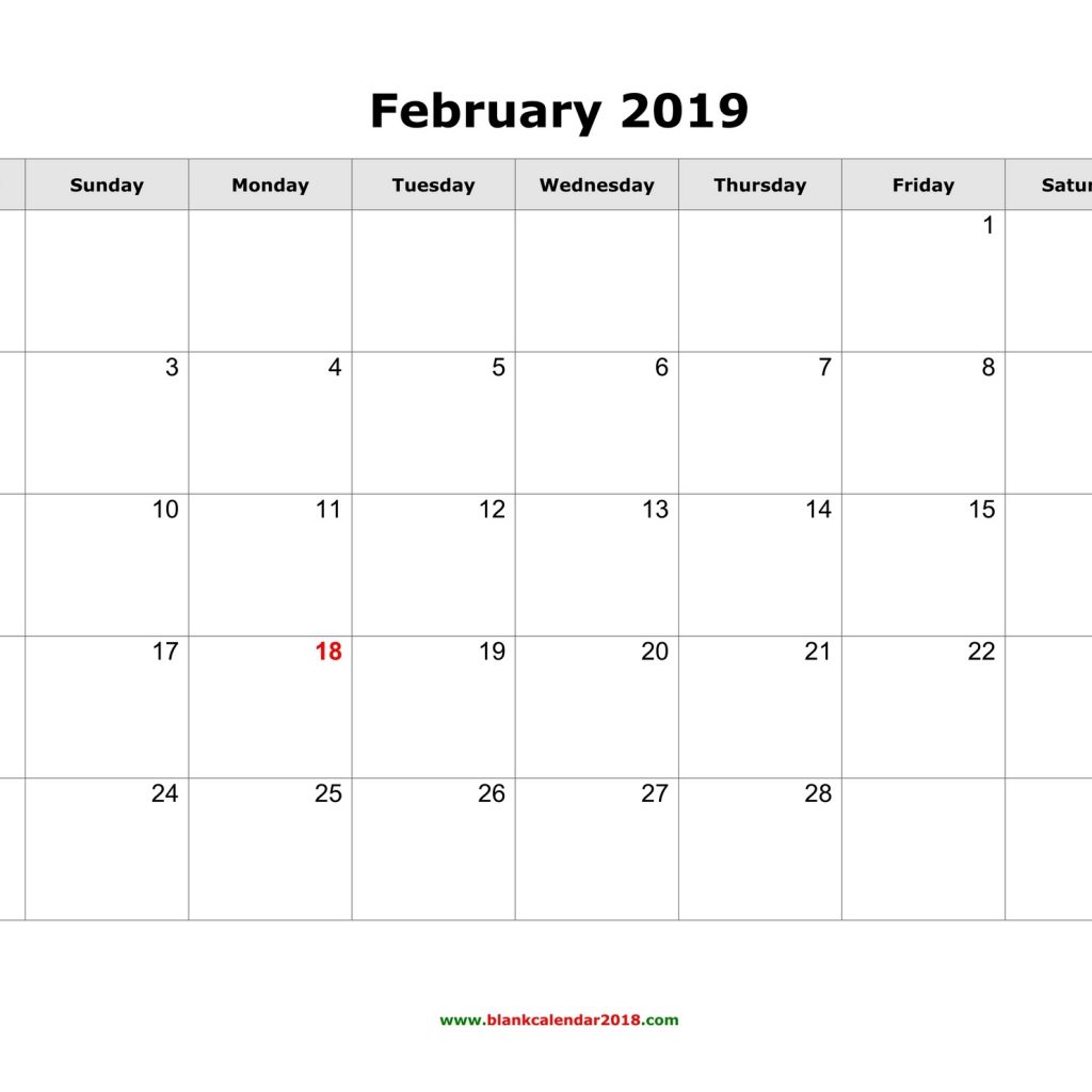 Blank Calendar For February 2019