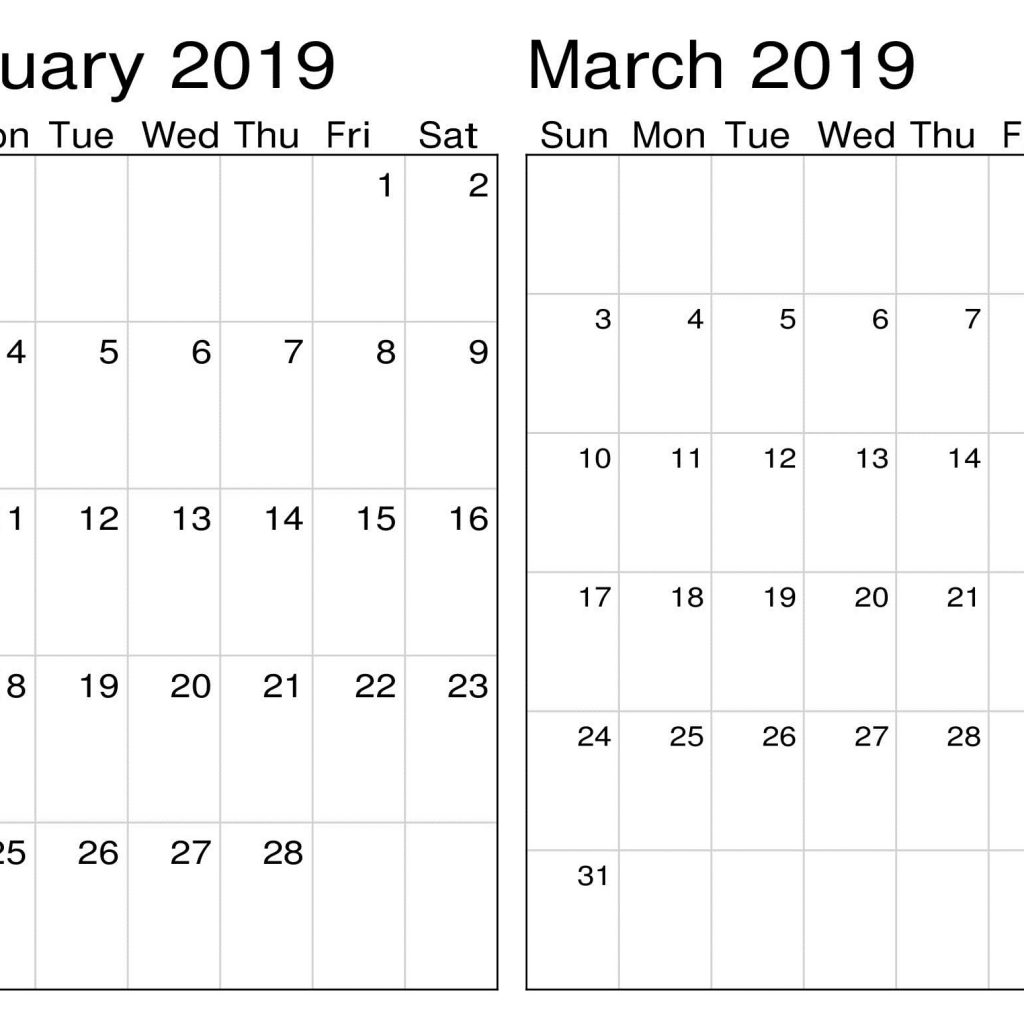 Blank Calendar For February And March 2019 Printable 2018