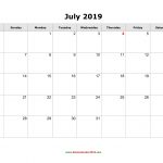 Blank Calendar For July 2019