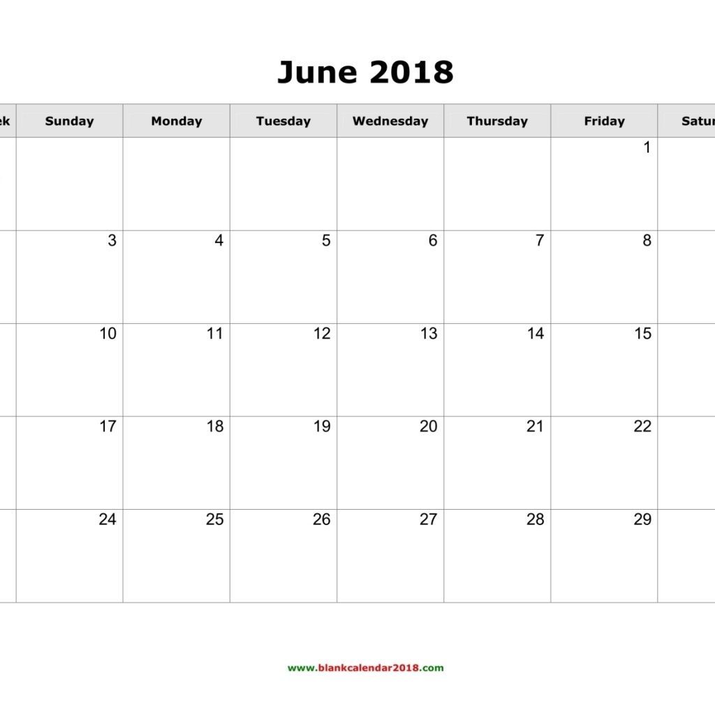 Blank Calendar For June 2018