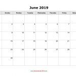 Blank Calendar For June 2019