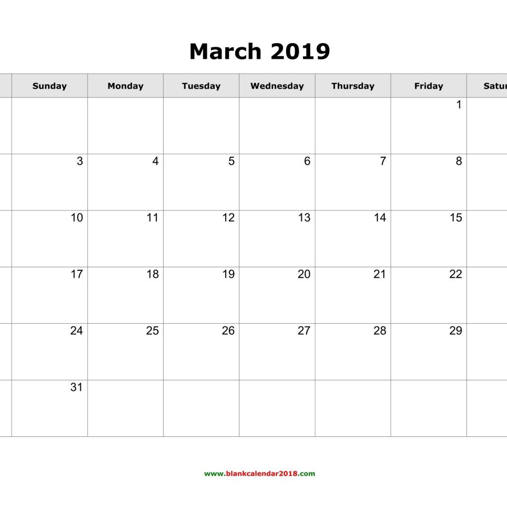 Blank Calendar For March 2019