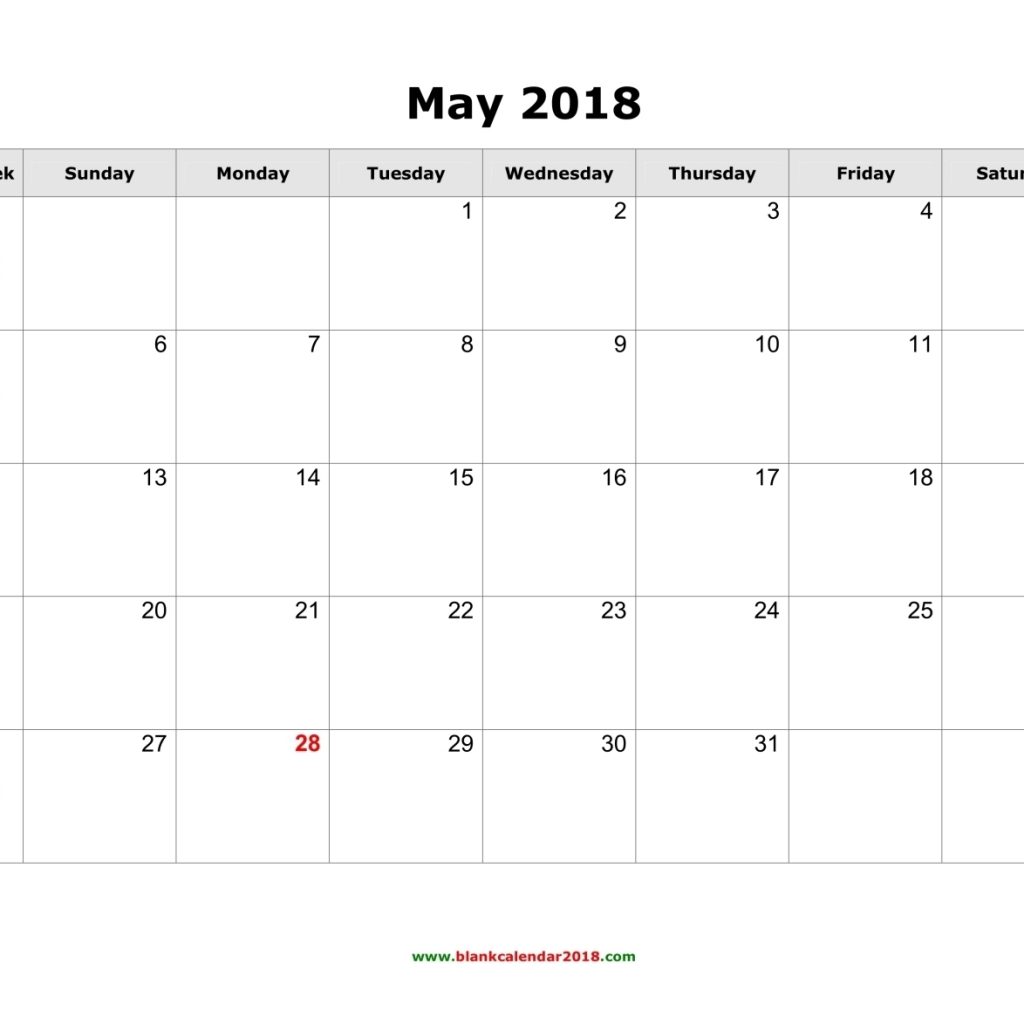 Blank Calendar For May 2018