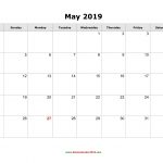 Blank Calendar For May 2019