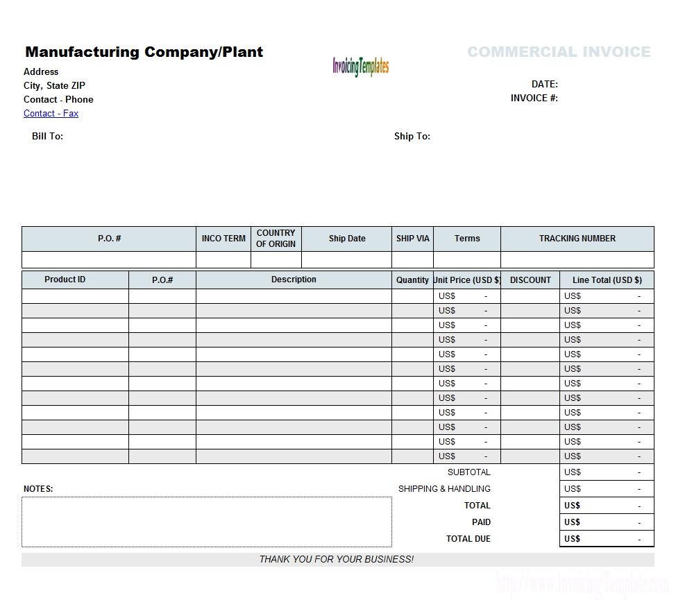 Blank Commercial Invoice Template 