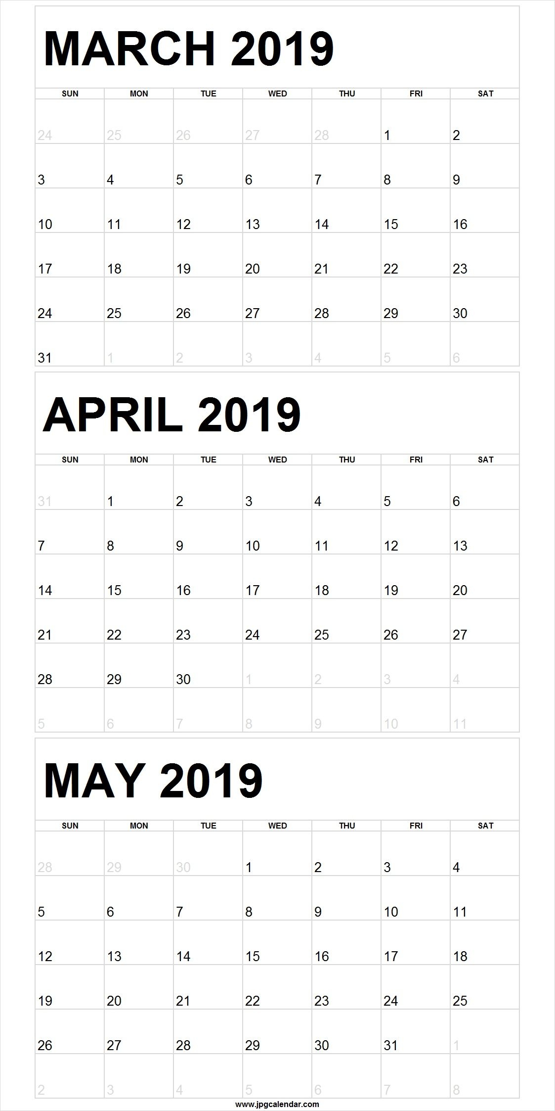 Blank March To May 2019 Calendar Printable March April May