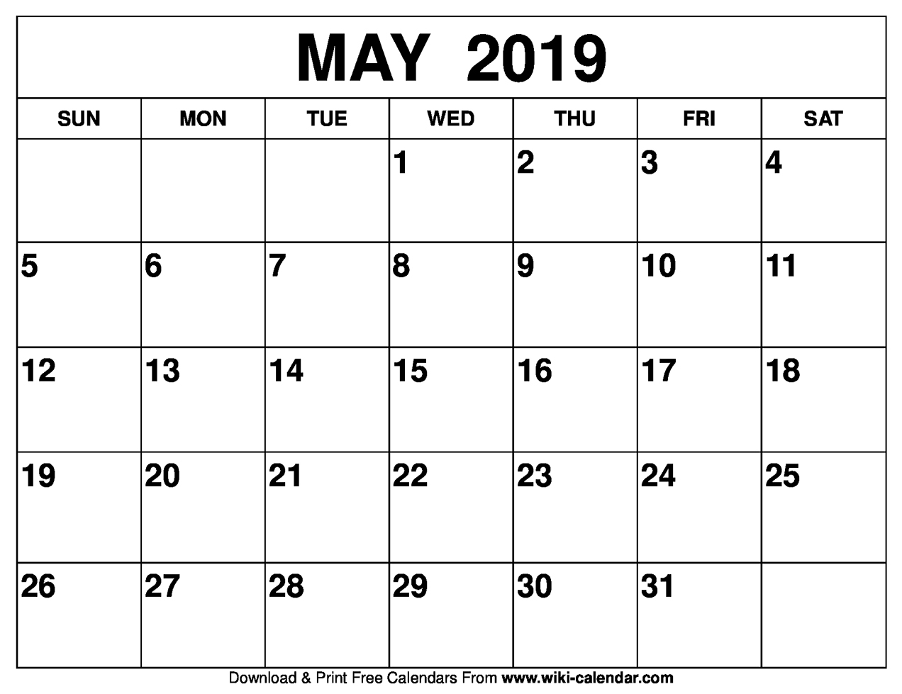 Blank May 2019 Calendar Printable